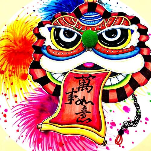 创意画| 醒狮_小鲸鱼儿童画_零二七艺考