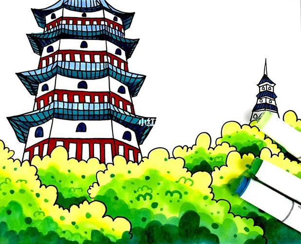 儿童画教程|古建筑之美-塔_建筑_儿童画_教程_自如怎么样_艺术_创意