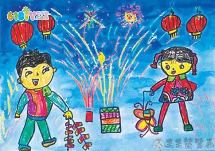 关于新年和春节的儿童画作品大全 - 毛毛简笔画
