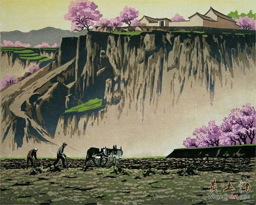 春暖三月天    版画   绝版套色木刻