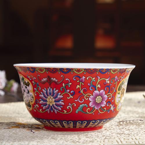 景德镇红黄陶瓷寿碗老人生日长寿面碗刻字定制万寿无疆百岁碗