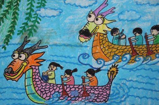 以赛龙舟为主题的儿童画