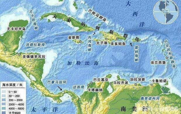 加勒比海位置图