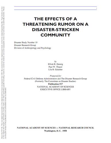 of a threatening rumor on a disaster stricken community-外文资料