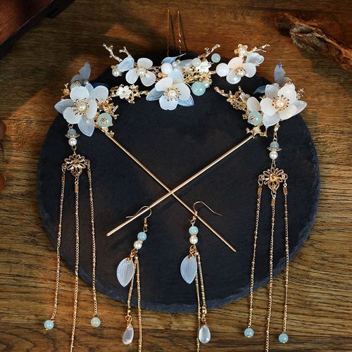 汉服头饰古风束发簪发饰套装古代超仙气流苏步摇全套