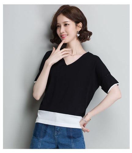 秋季宽松v领鸡心领拼色女装学价格质量 哪个牌子比较好