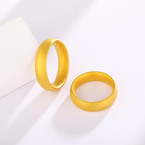 古法黄金传承砂面素圈男士足金求婚礼戒指一对24k纯金磨砂情侣款
