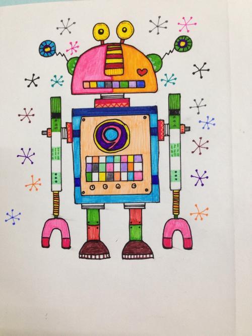 机器人儿童简笔画彩色
