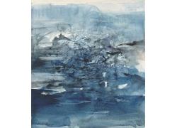 蓝色水彩抽象画