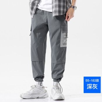 183男生140斤的图片,180的男生160斤图片 修身裤男生九分裤男潮牌男士阔腿工装裤宽松男装裤子秋冬 k183深灰色