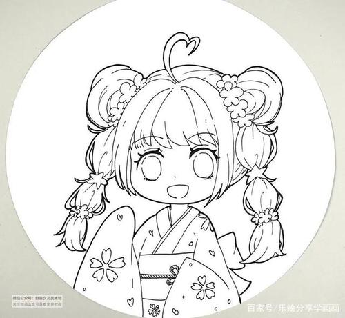 儿童画教程|初级卡通漫画人物画《樱花树下的小女孩》