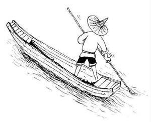 小孩撑船简笔画