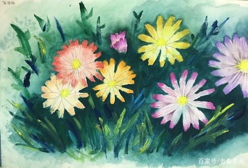 水粉画美丽的花丛