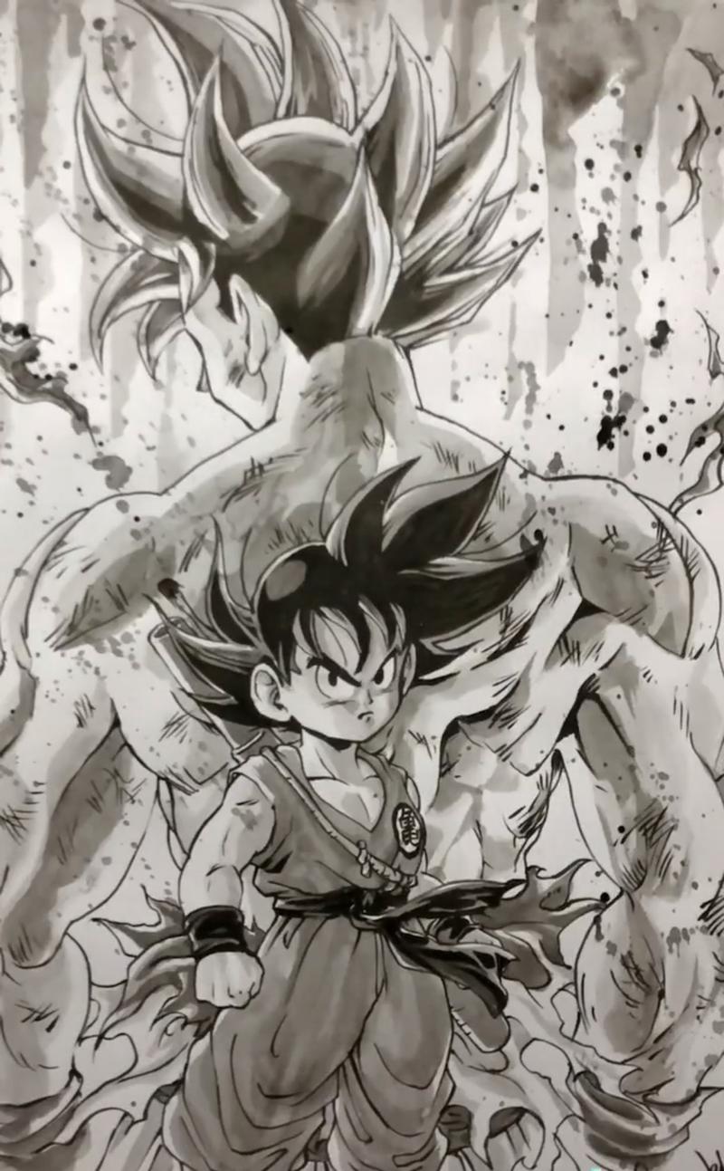 龙珠:国内大佬手绘各形态的孙悟空,超赛2那身肌肉太帅