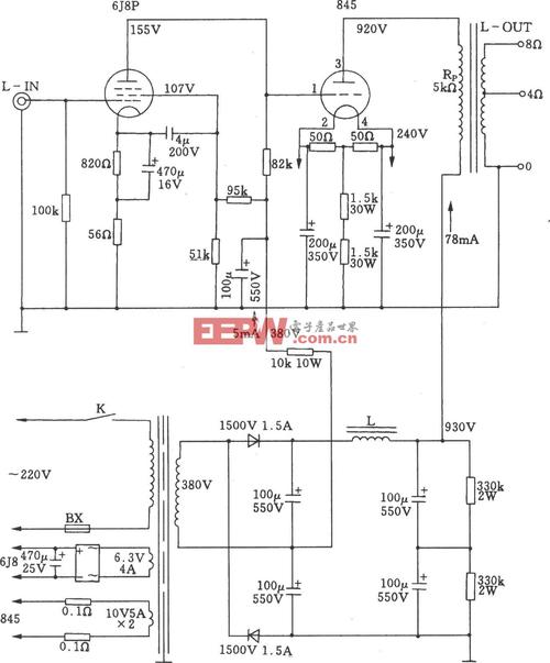 高功率电子管单端a类845功放-电子管功放电路图-电子产品世界