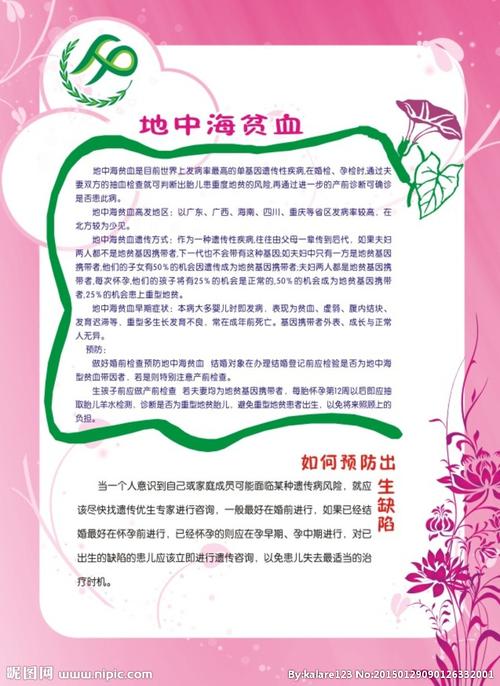 海报 地贫 地中海贫血 计生标志 粉色展板 粉色底板 花边 喇叭花 预防