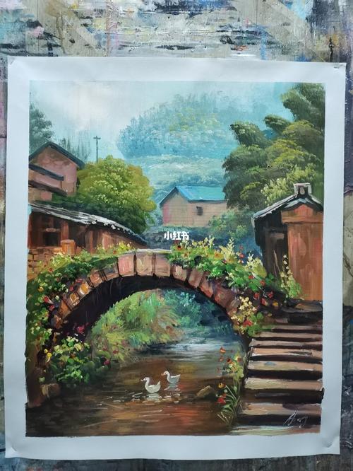小桥流水50 60cm_风景画_丙烯_文化_绘画