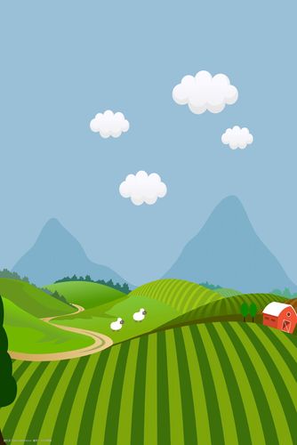 自然风景卡通美丽乡村景色