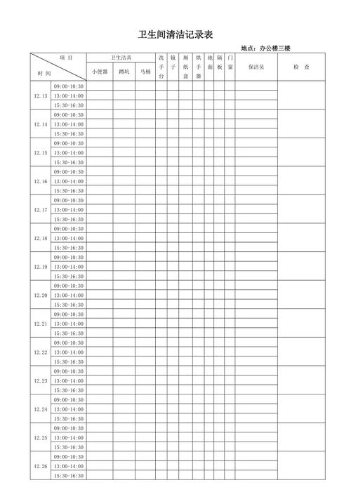 卫生间清洁记录表