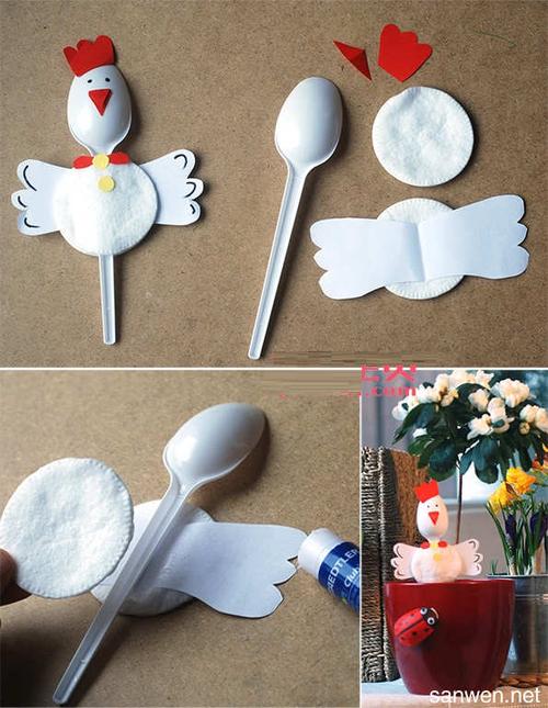 勺子小鸡手工制作 材料:一次性塑