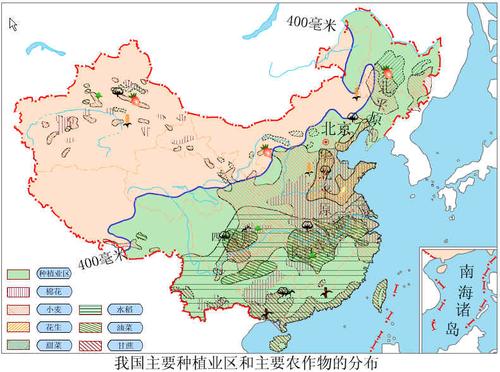 中国具体地图及所在地生产主要作物(都要在图上的)急用!