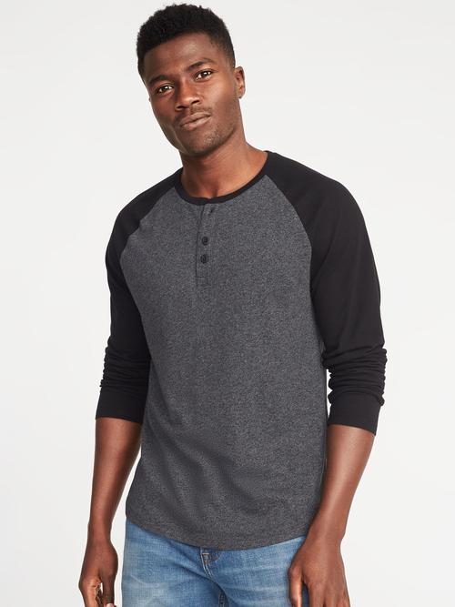 old navy 343562 男士拼色插肩袖圆领亨利衫