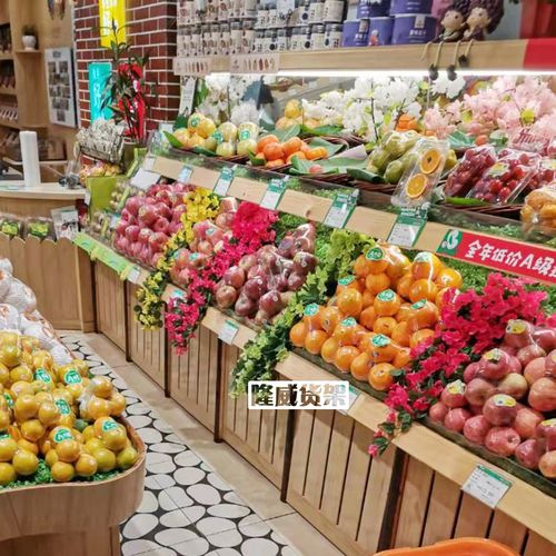 新款水果店货架展示架木质超市果蔬架百果园收银台水果货架中岛柜