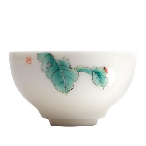 南山先生手绘粉彩主人杯釉上彩猪油白玉瓷茶杯陶瓷杯子功夫茶具