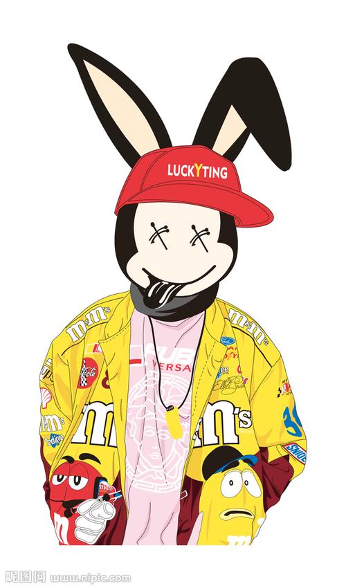 穿潮牌外套兔耳朵卡通图案图片