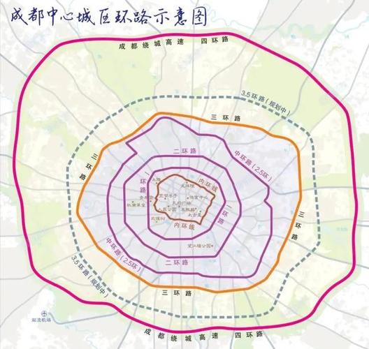 成都中心城区环路示意图