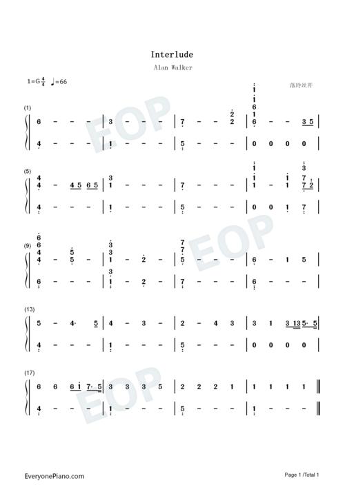 interlude-alan walker双手简谱预览1