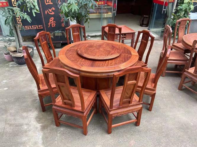 精品缅甸花梨餐桌九件套图片与价格