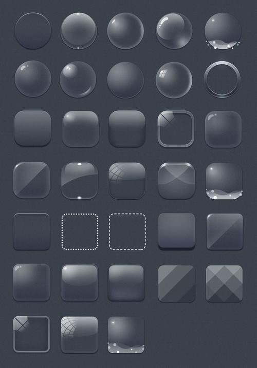 33枚玻璃质感的空白图标,psd源文件
