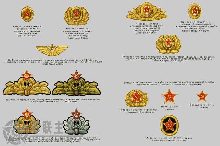 苏联武装力量定期服役军士和士兵的帽徽(图Ⅲ-2右半部第三至四排)