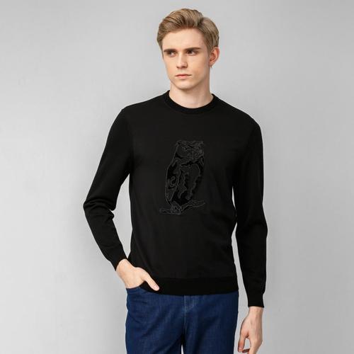 男士春秋冬休闲毛衣时尚猫头鹰图案 黑色 50/175/92a【图片 价格 品牌