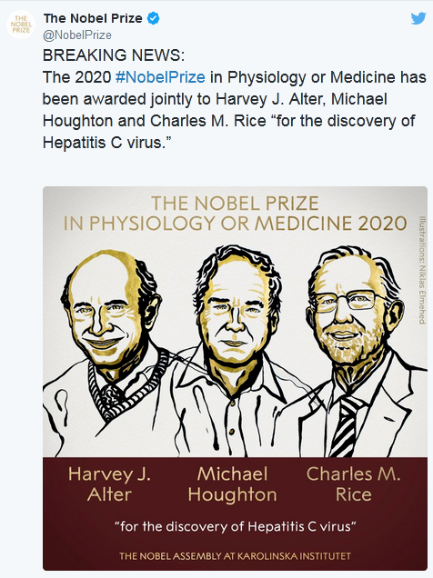据诺贝尔奖官方网站消息,诺贝尔生理学或医学奖于北京时间10月5日17时