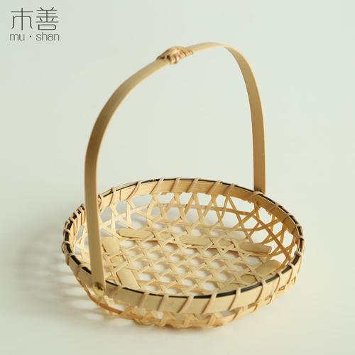 热卖纯手工竹编制品 手提篮子收纳筐 小筛子簸箕 家用酒店 田园水果篮