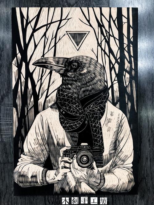 【鹰】手工雕刻黑白木刻版画