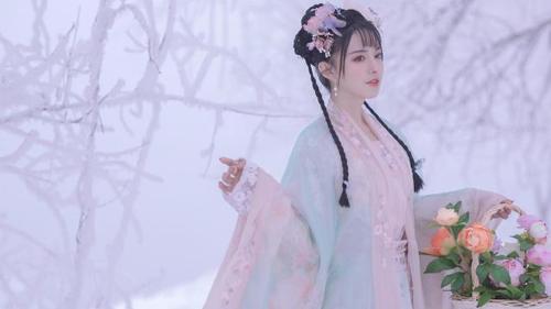 纯情美女古风汉服清秀风韵唯美雪中写真