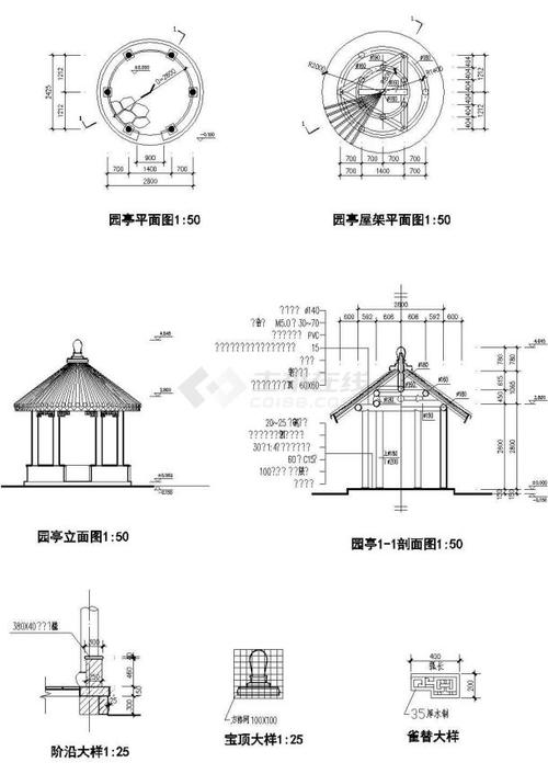 古建亭子建筑方案图系列-砖木结构园亭