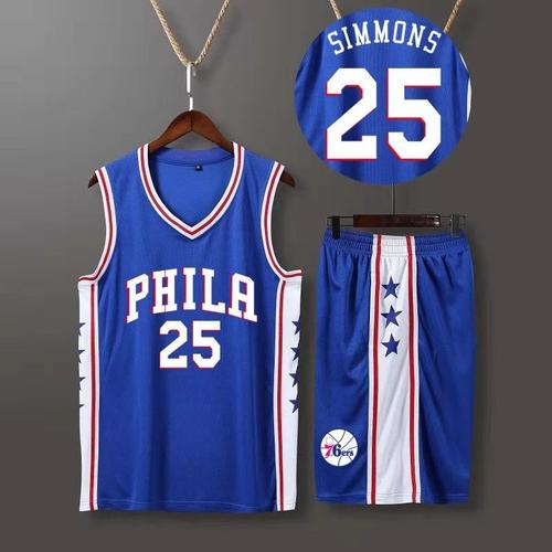 西蒙斯球衣背心25号76人定制篮球服儿童中学生比赛组队球服套装