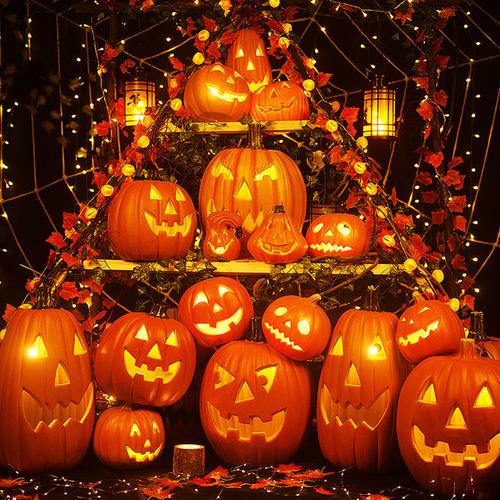 装饰摆件发光南瓜灯笼挂件儿童商场酒吧装饰道具 diy 万圣节南瓜灯