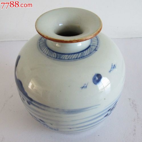 清代,酱口,青花山水苹果尊(水承),全品