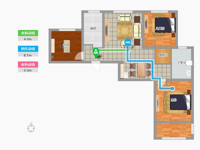 官山翰林3室2厅1卫1厨104.00㎡户型图