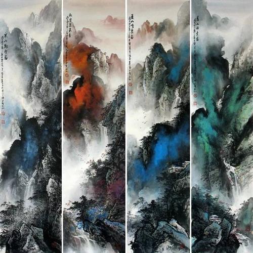 实力派画家张春丽,泼彩山水画(秀丽景色~)