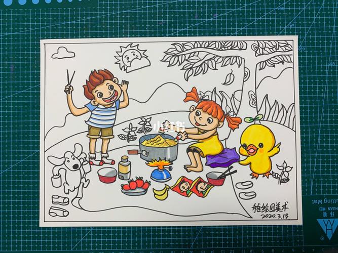 《一起去郊游》儿童创意主题绘画,创意美术_美术_绘画