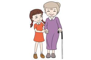 重阳节孝敬老人 扶奶奶过马路简笔画