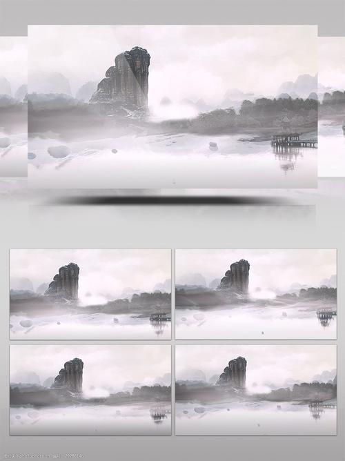 黑白古风水墨山水烟雾景色视频素材