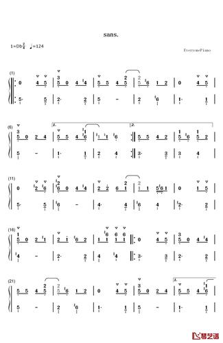 sans钢琴简谱-数字双手-toby fox