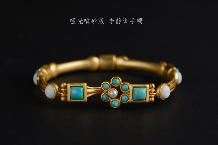 【李静训】s925银镀金珍珠开口手镯复原古法哑光版 原矿湖北松